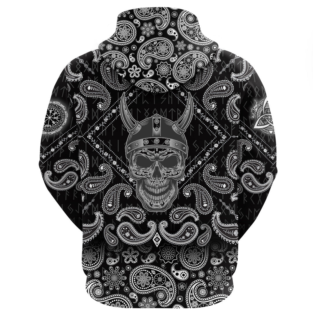 Viking Hoodie Warriors Concepts With Skull with Bandana Paisley Style RLT12