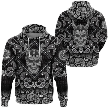 Viking Hoodie Warriors Concepts With Skull with Bandana Paisley Style RLT12
