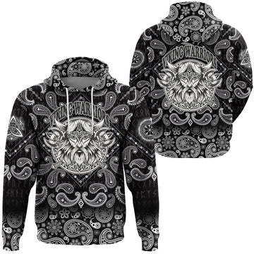 Viking Hoodie Warriors Head Monochrome Color with Bandana Paisley Style RLT12
