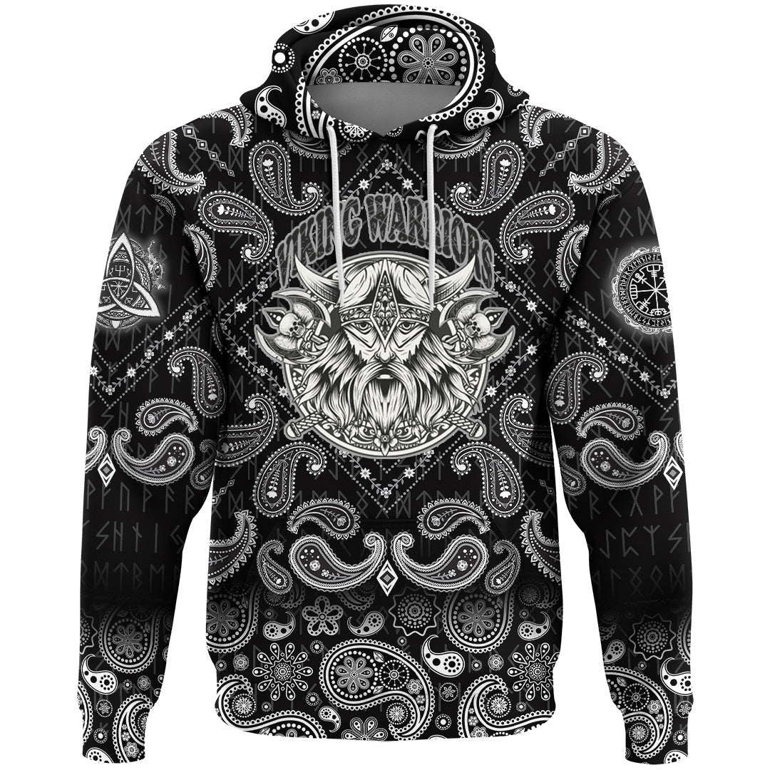 Viking Hoodie Warriors Head Monochrome Color with Bandana Paisley Style RLT12