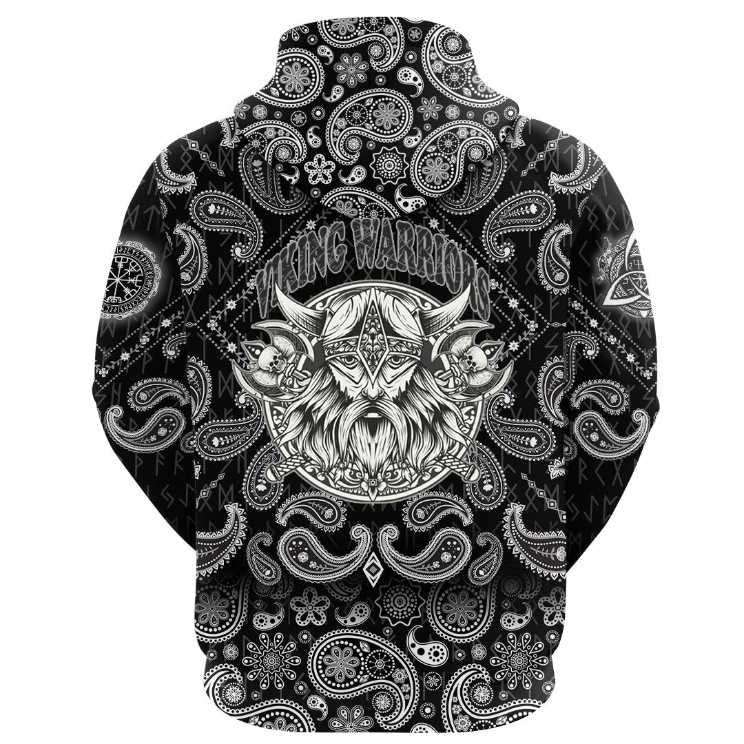 Viking Hoodie Warriors Head Monochrome Color with Bandana Paisley Style RLT12