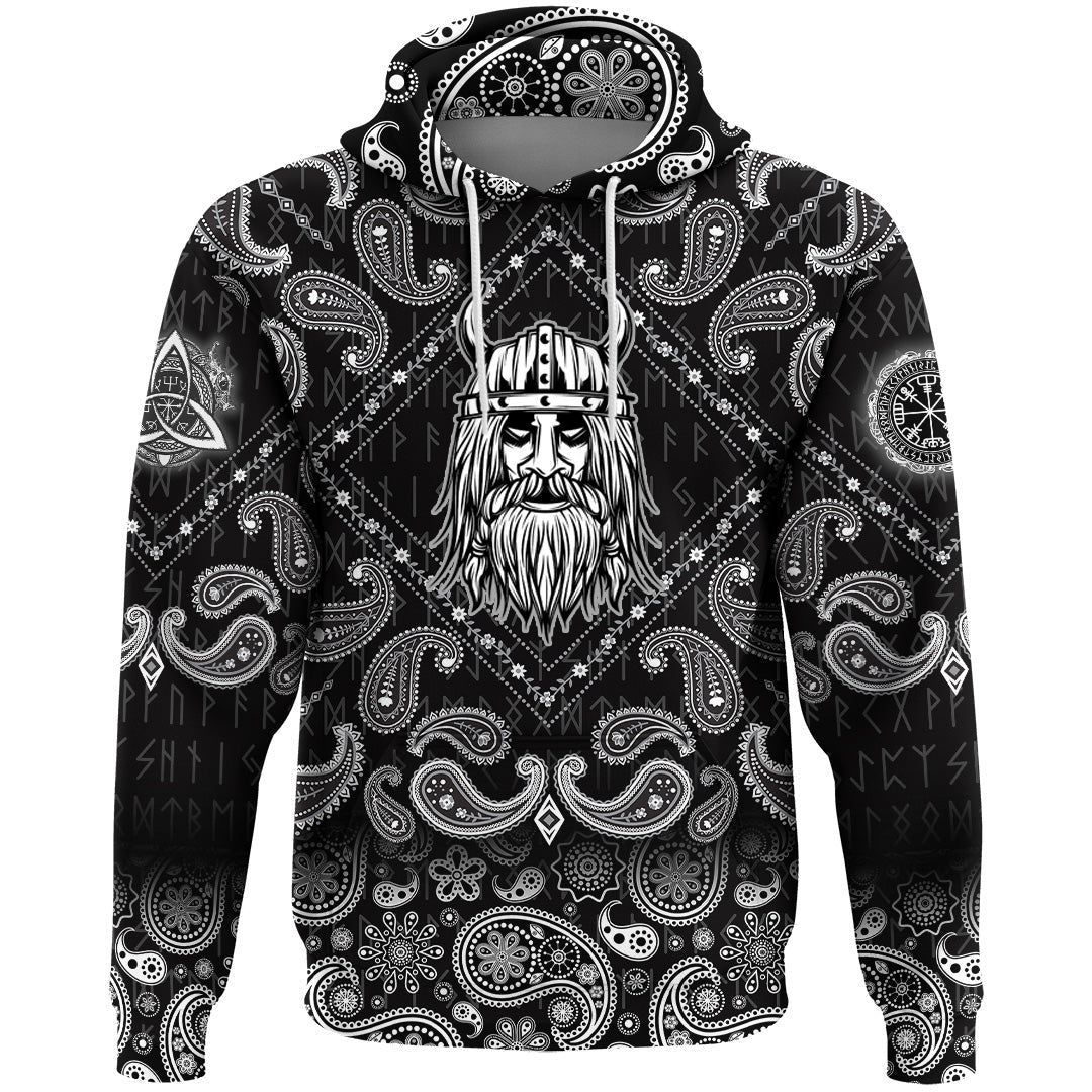 Viking Hoodie Warriors Set Black and White with Bandana Paisley Style RLT12