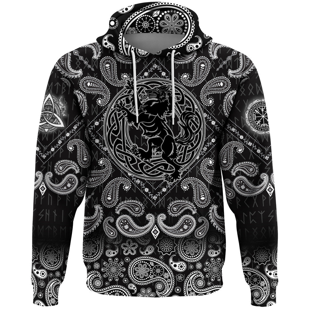 Viking Hoodie Werewolf and Celtic Scandinavian with Bandana Paisley Style RLT12
