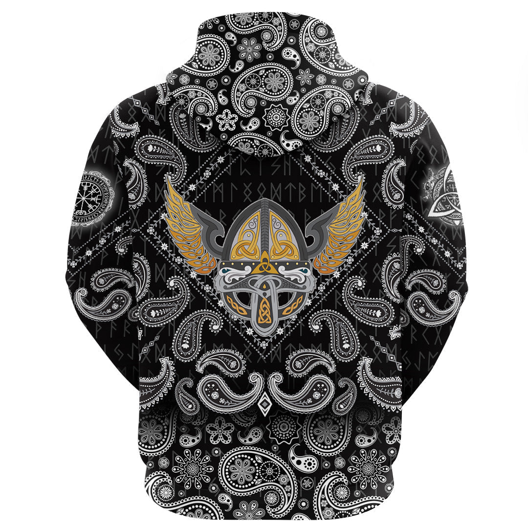 Viking Hoodie Winged Helmet With Scandinavian Pattern with Bandana Paisley Style RLT12