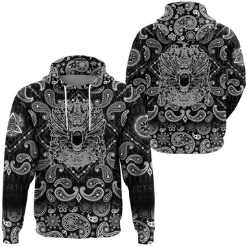 Viking Hoodie Winged Skull with Bandana Paisley Style RLT12