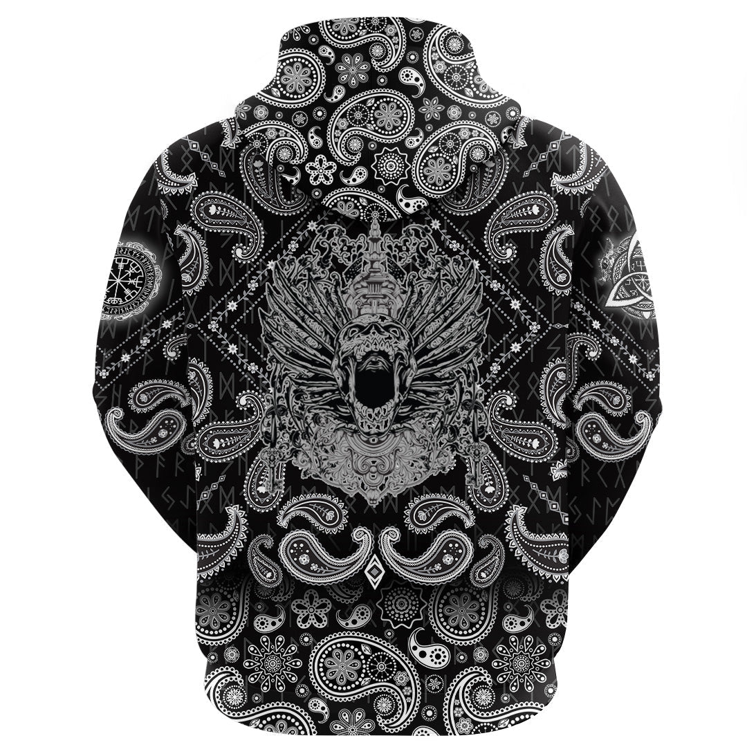 Viking Hoodie Winged Skull with Bandana Paisley Style RLT12