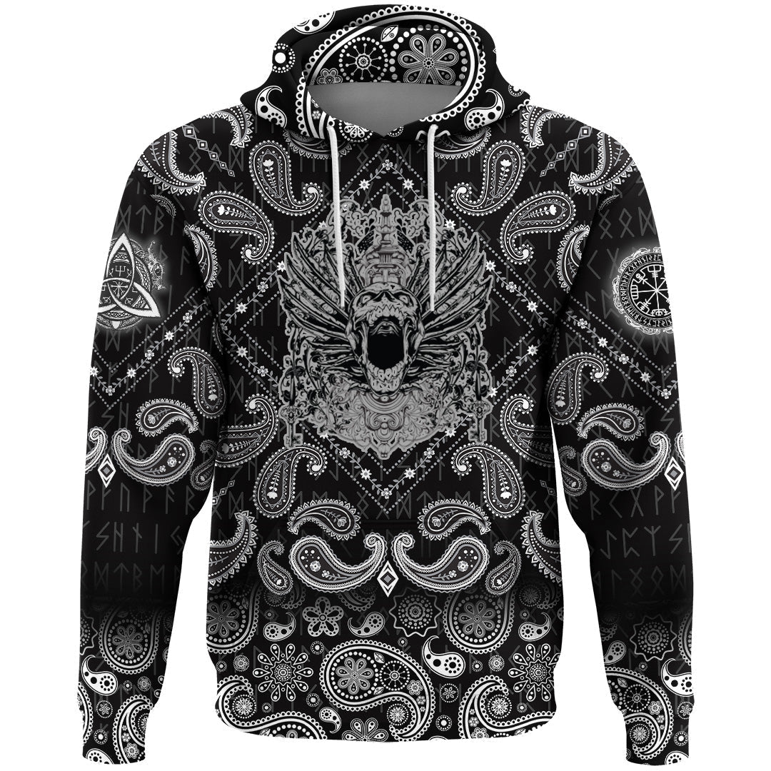 Viking Hoodie Winged Skull with Bandana Paisley Style RLT12