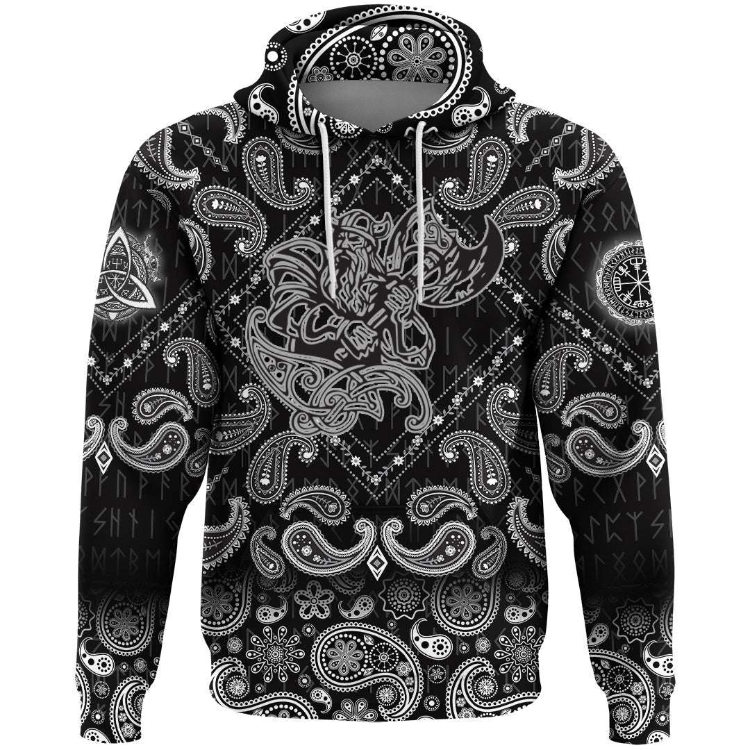 Viking Hoodie With An Axe With The Motives Of Scandinavian Culture with Bandana Paisley Style RLT12