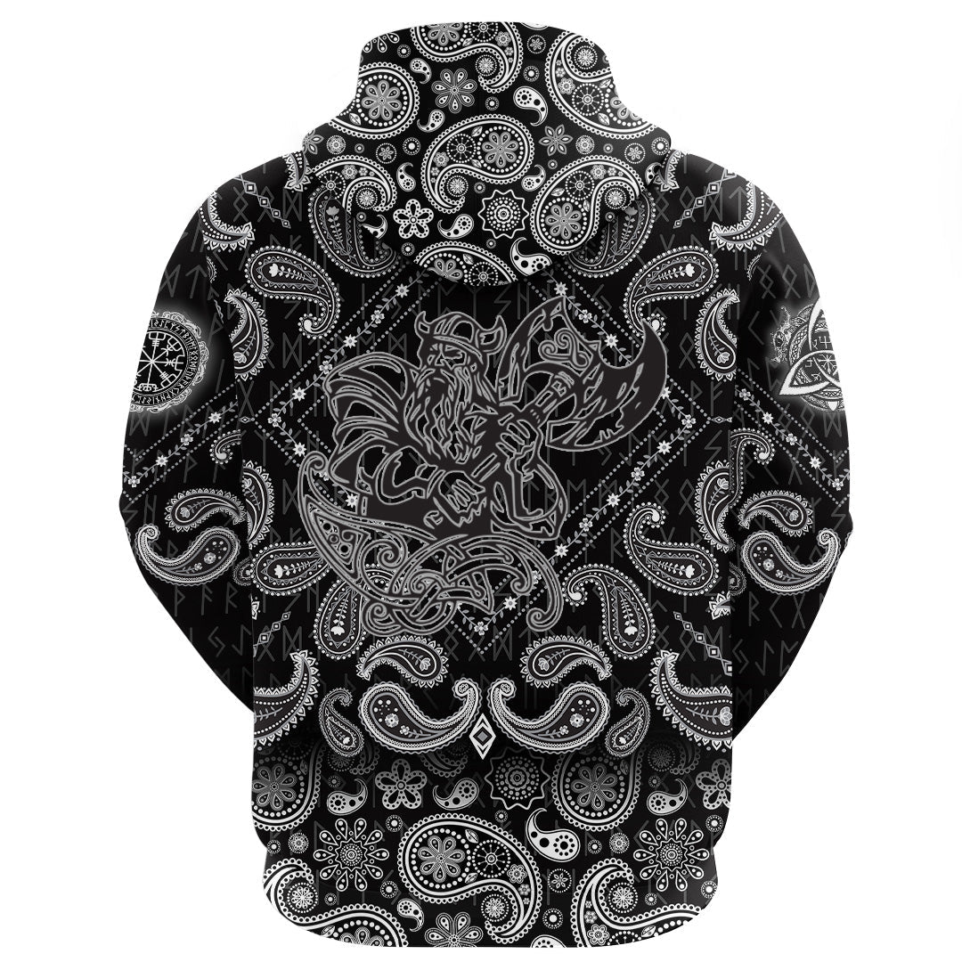 Viking Hoodie With An Axe With The Motives Of Scandinavian Culture with Bandana Paisley Style RLT12