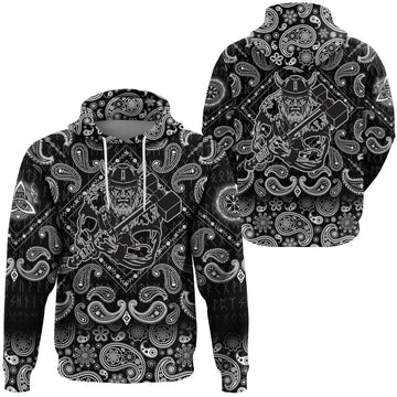 Viking Hoodie With War Hammer Medieval Warrior with Bandana Paisley Style RLT12