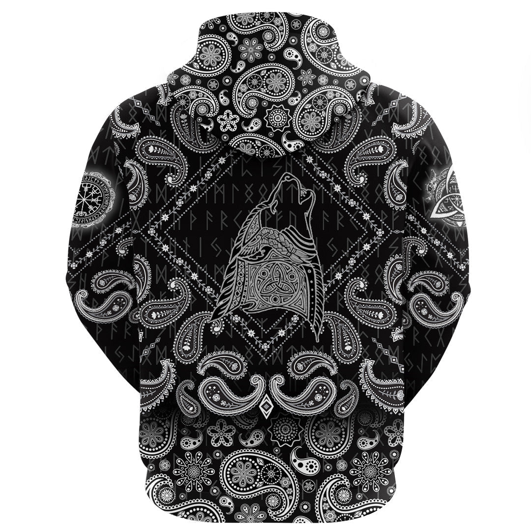 Viking Hoodie Wolf Head Howling with Bandana Paisley Style RLT12