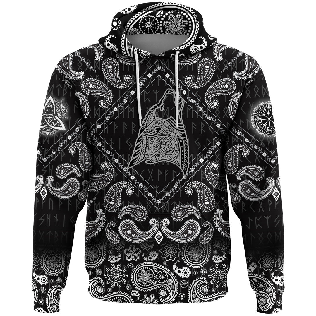 Viking Hoodie Wolf Head Howling with Bandana Paisley Style RLT12