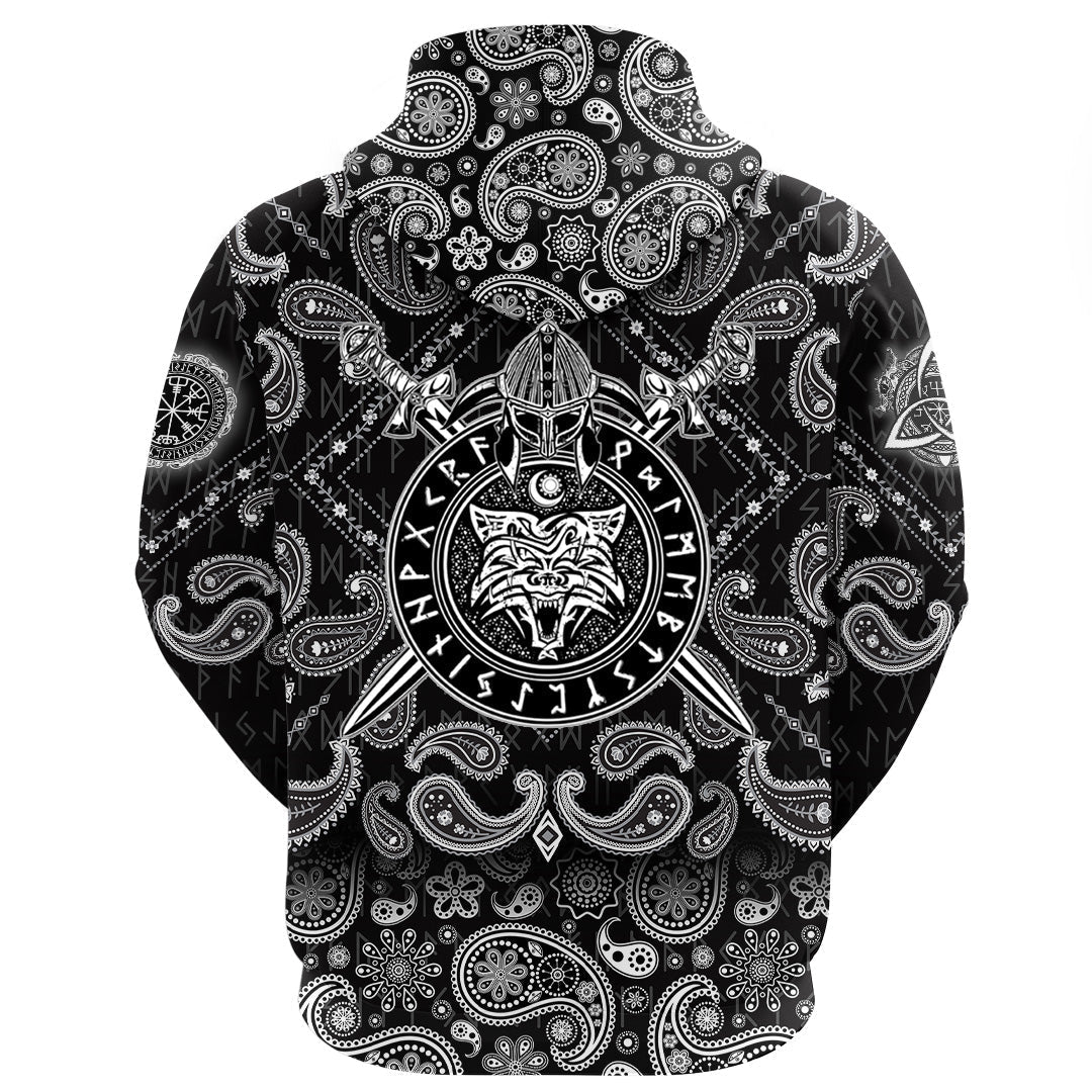 Viking Hoodie Wolf Symbol Of Grunge Style with Bandana Paisley Style RLT12