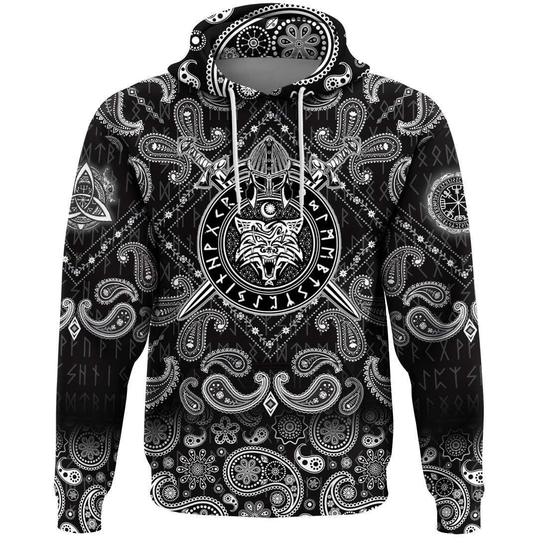 Viking Hoodie Wolf Symbol Of Grunge Style with Bandana Paisley Style RLT12