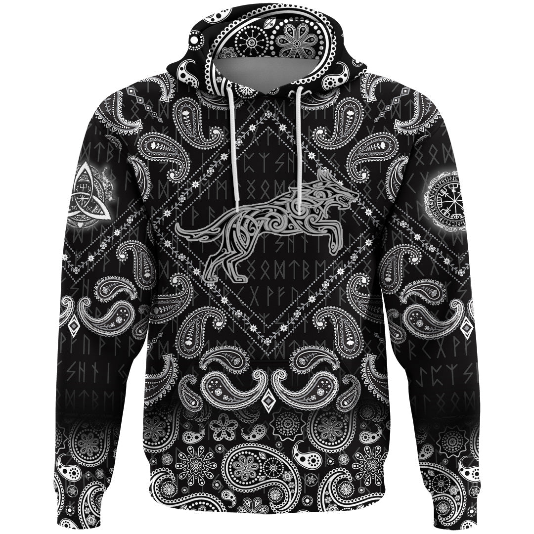 Viking Hoodie Wolf Tattoo In Traditional Celtic Style with Bandana Paisley Style RLT12