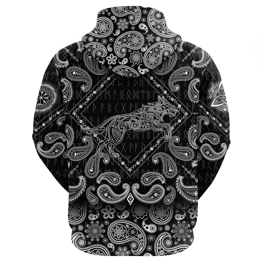Viking Hoodie Wolf Tattoo In Traditional Celtic Style with Bandana Paisley Style RLT12