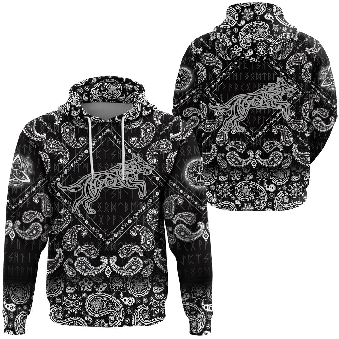Viking Hoodie Wolf Tattoo In Traditional Celtic Style with Bandana Paisley Style RLT12