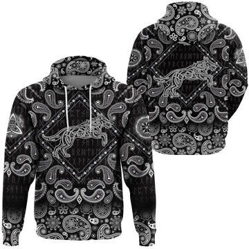 Viking Hoodie Wolf Tattoo In Traditional Celtic Style with Bandana Paisley Style RLT12