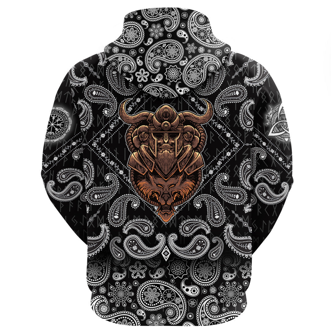 Viking Hoodie Wolf Warrior with Bandana Paisley Style RLT12