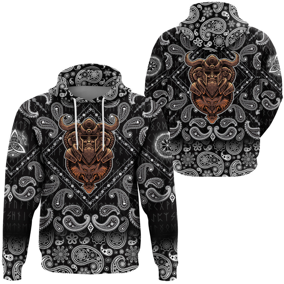 Viking Hoodie Wolf Warrior with Bandana Paisley Style RLT12