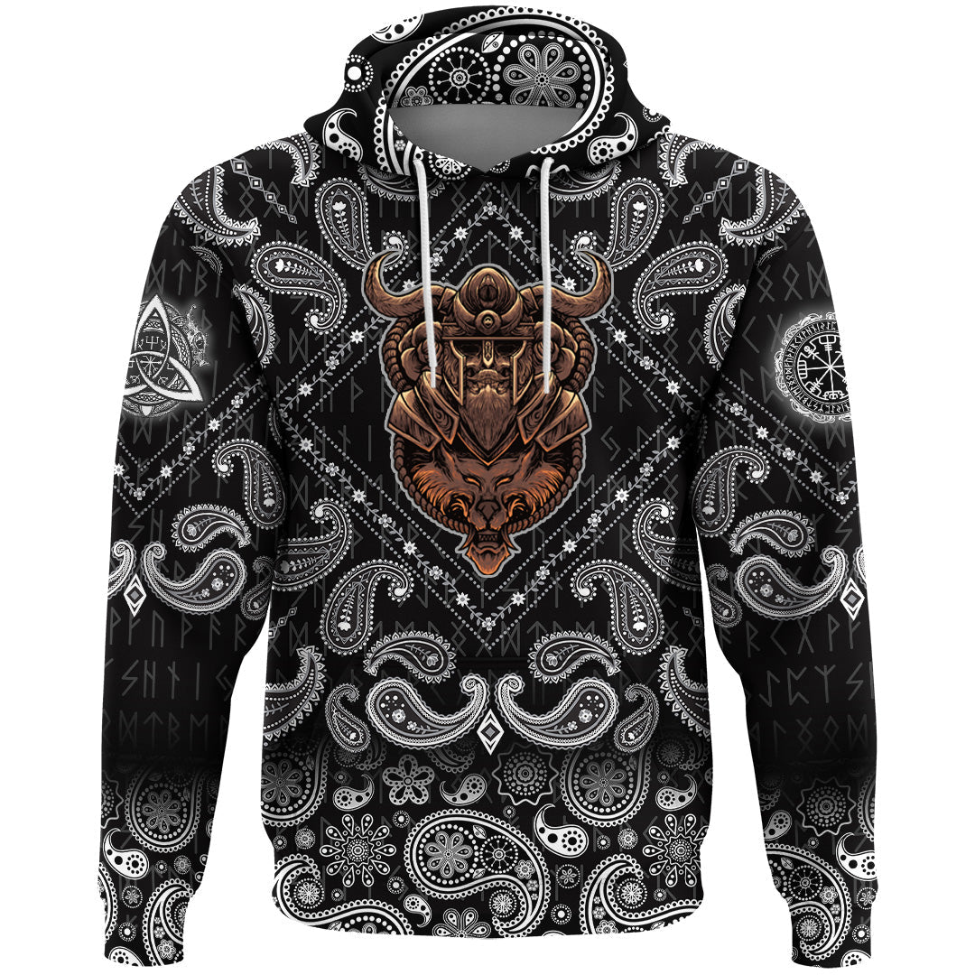 Viking Hoodie Wolf Warrior with Bandana Paisley Style RLT12