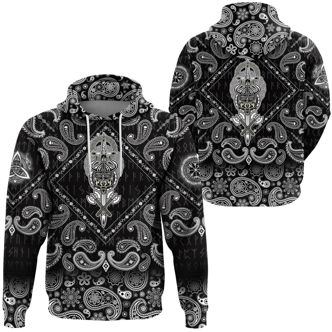 Viking Hoodie Wolf With Helmet with Bandana Paisley Style RLT12