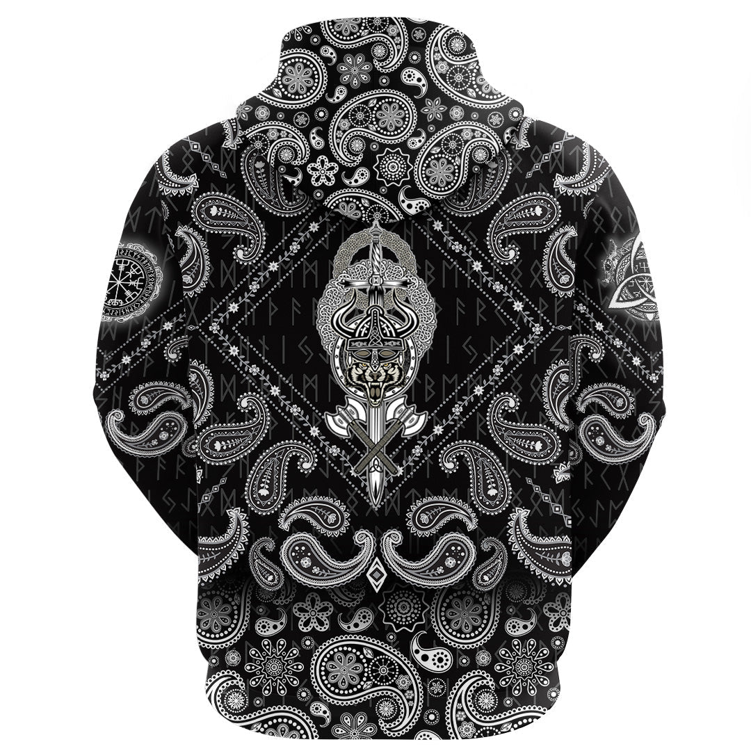 Viking Hoodie Wolf With Helmet with Bandana Paisley Style RLT12