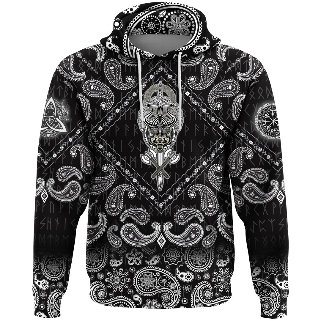 Viking Hoodie Wolf With Helmet with Bandana Paisley Style RLT12