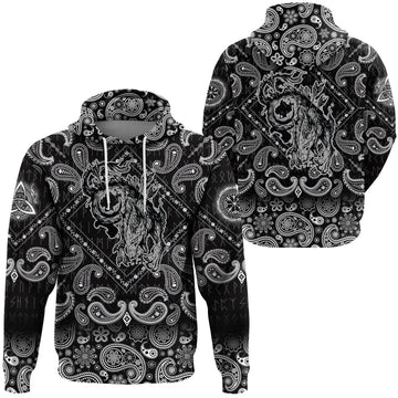 Viking Hoodie Wolf and Moon with Bandana Paisley Style RLT12