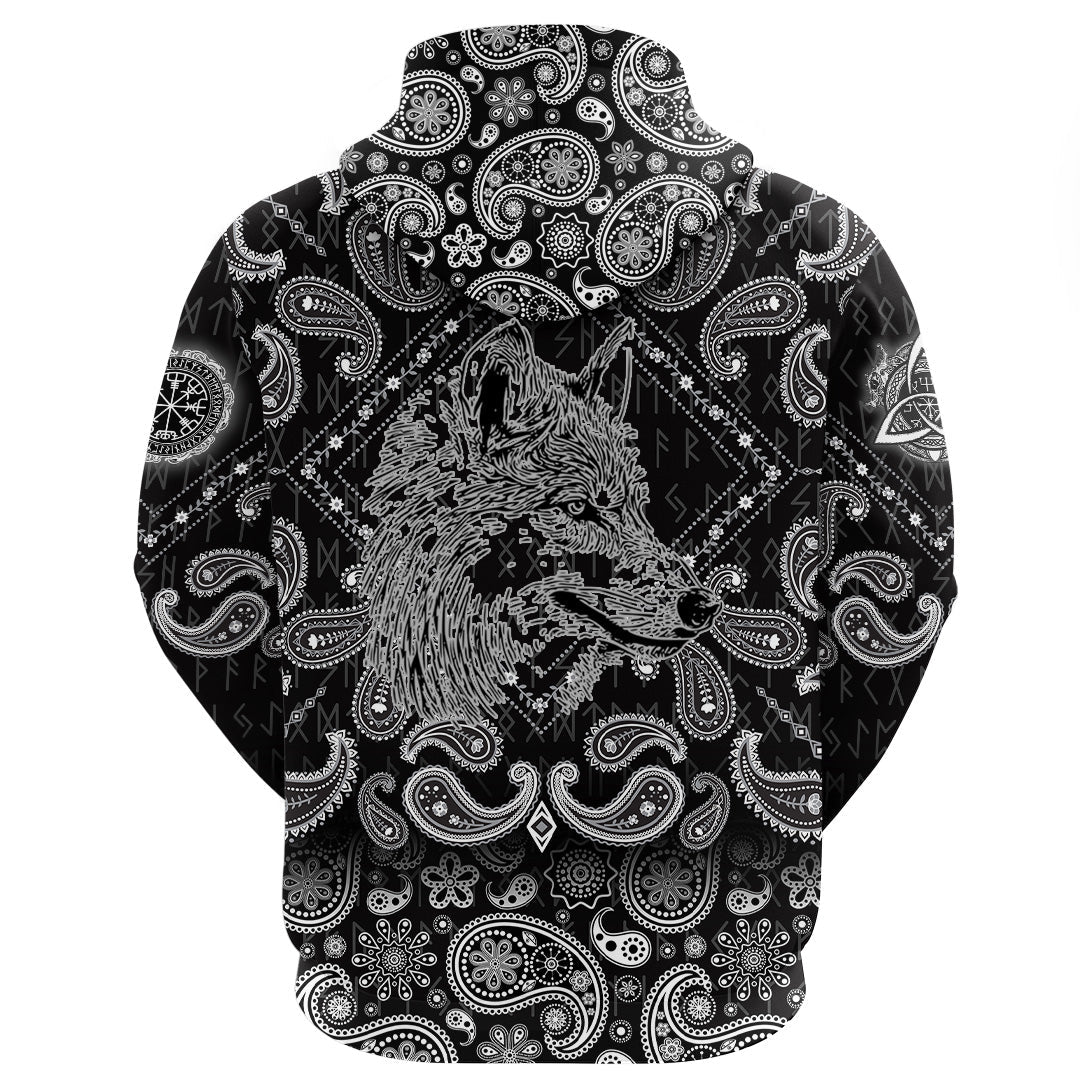 Viking Hoodie Wolf with Bandana Paisley Style RLT12