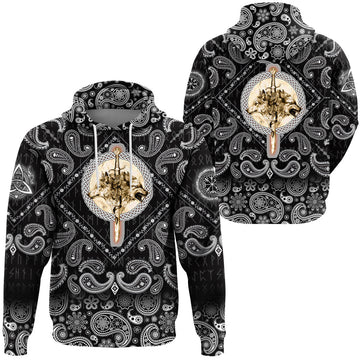 Viking Hoodie Wolfs and Sword with Bandana Paisley Style RLT12