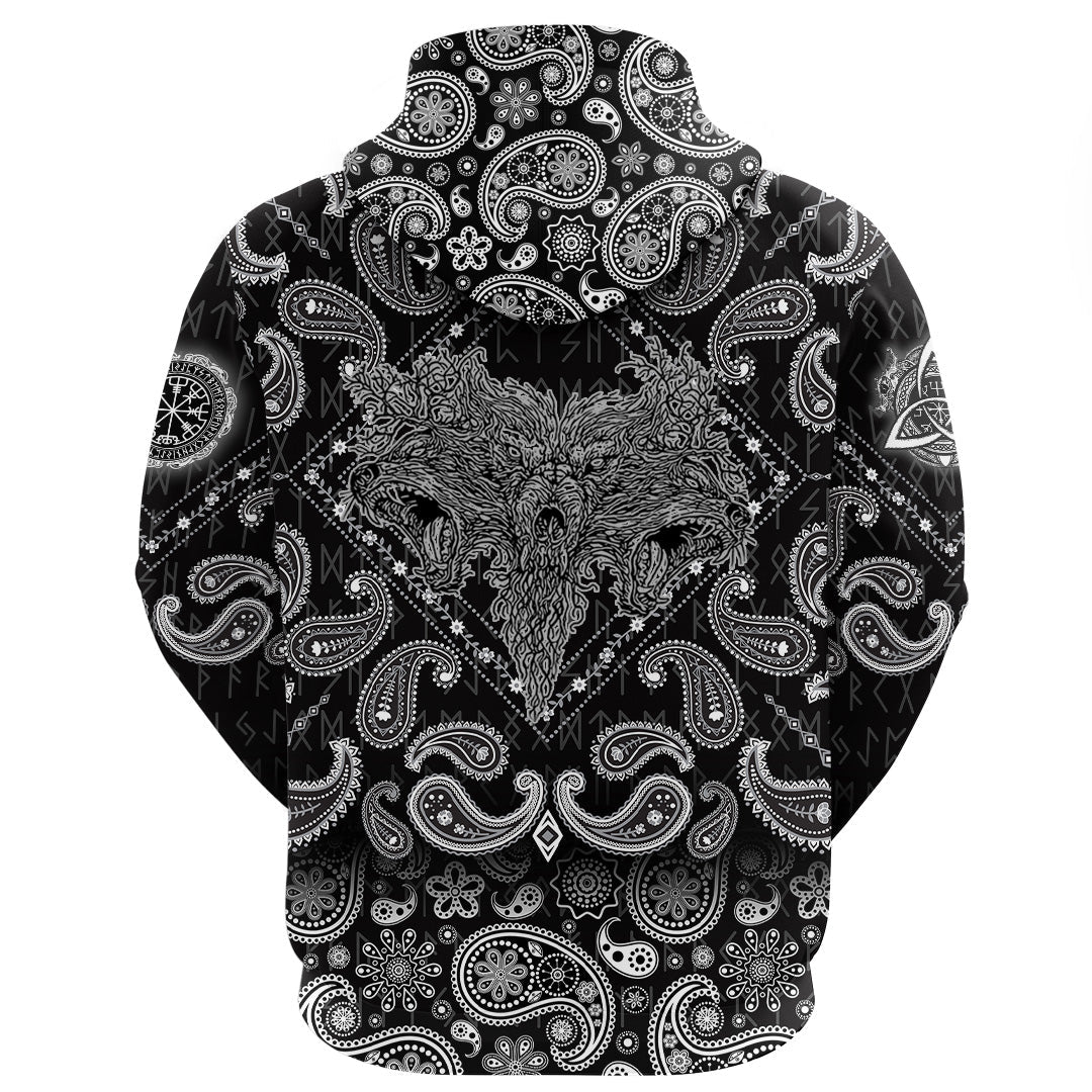 Viking Hoodie Wolfs with Bandana Paisley Style RLT12