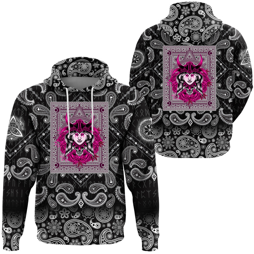 Viking Hoodie Woman Head with Bandana Paisley Style RLT12