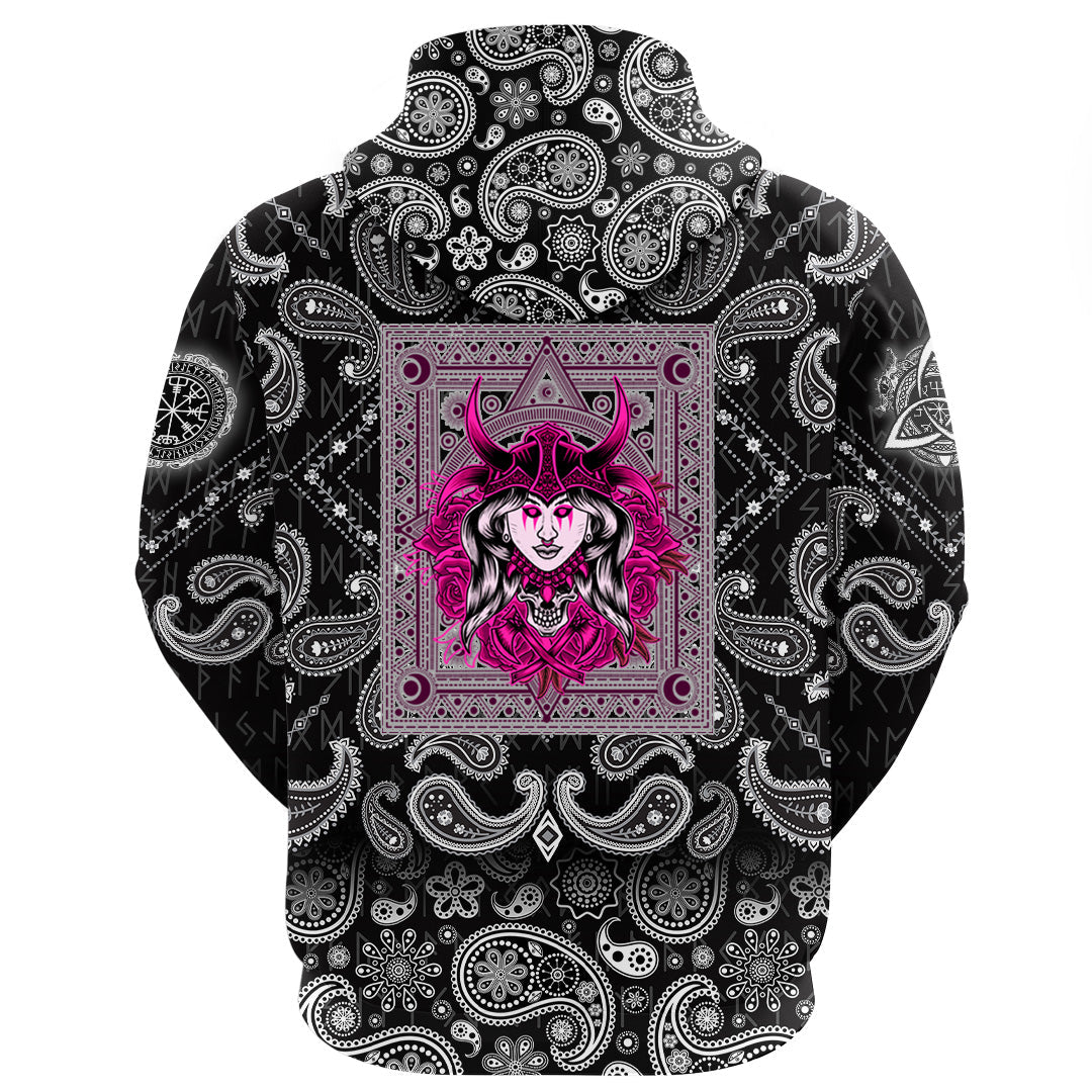 Viking Hoodie Woman Head with Bandana Paisley Style RLT12