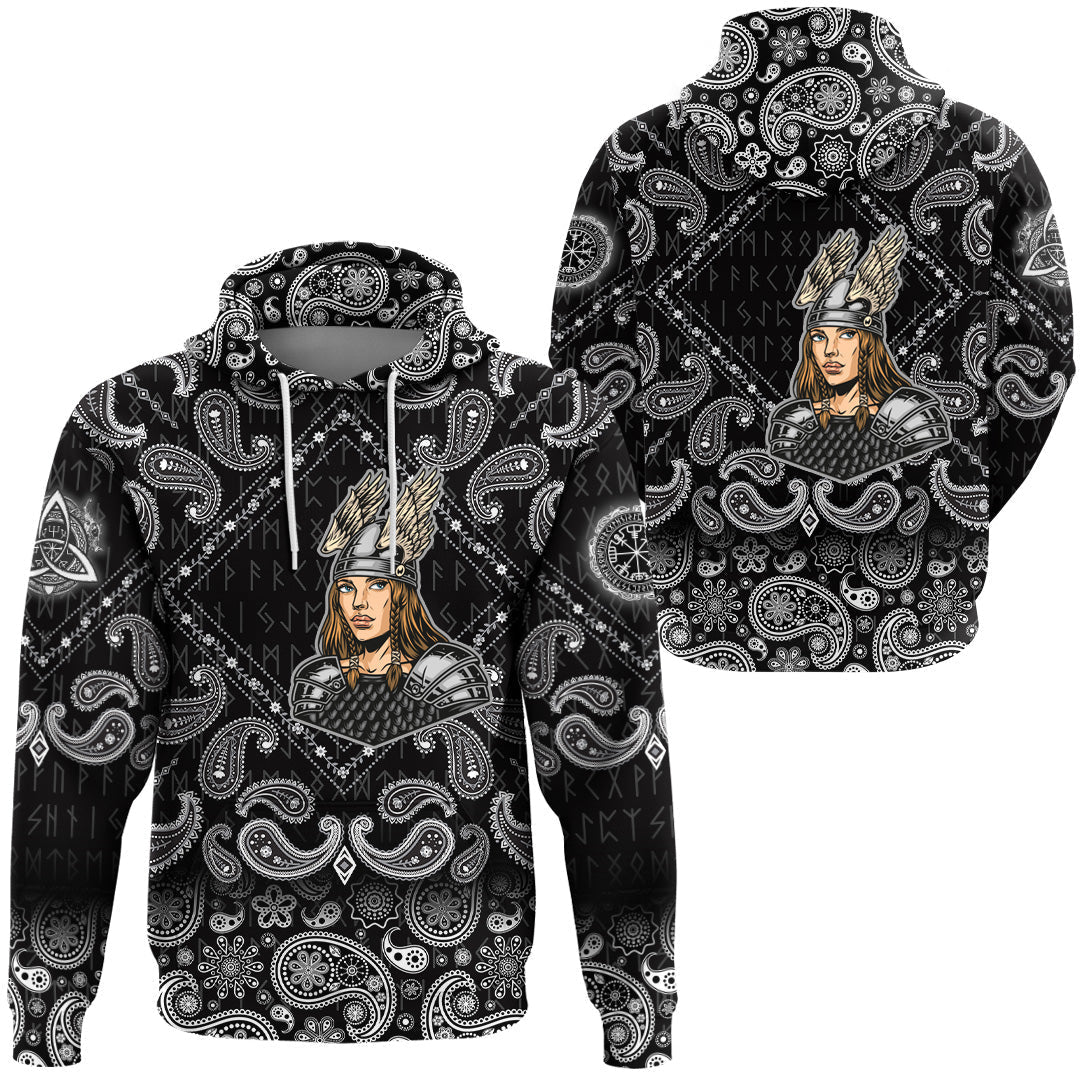 Viking Hoodie Woman In Metal Armor and Helmet with Bandana Paisley Style RLT12