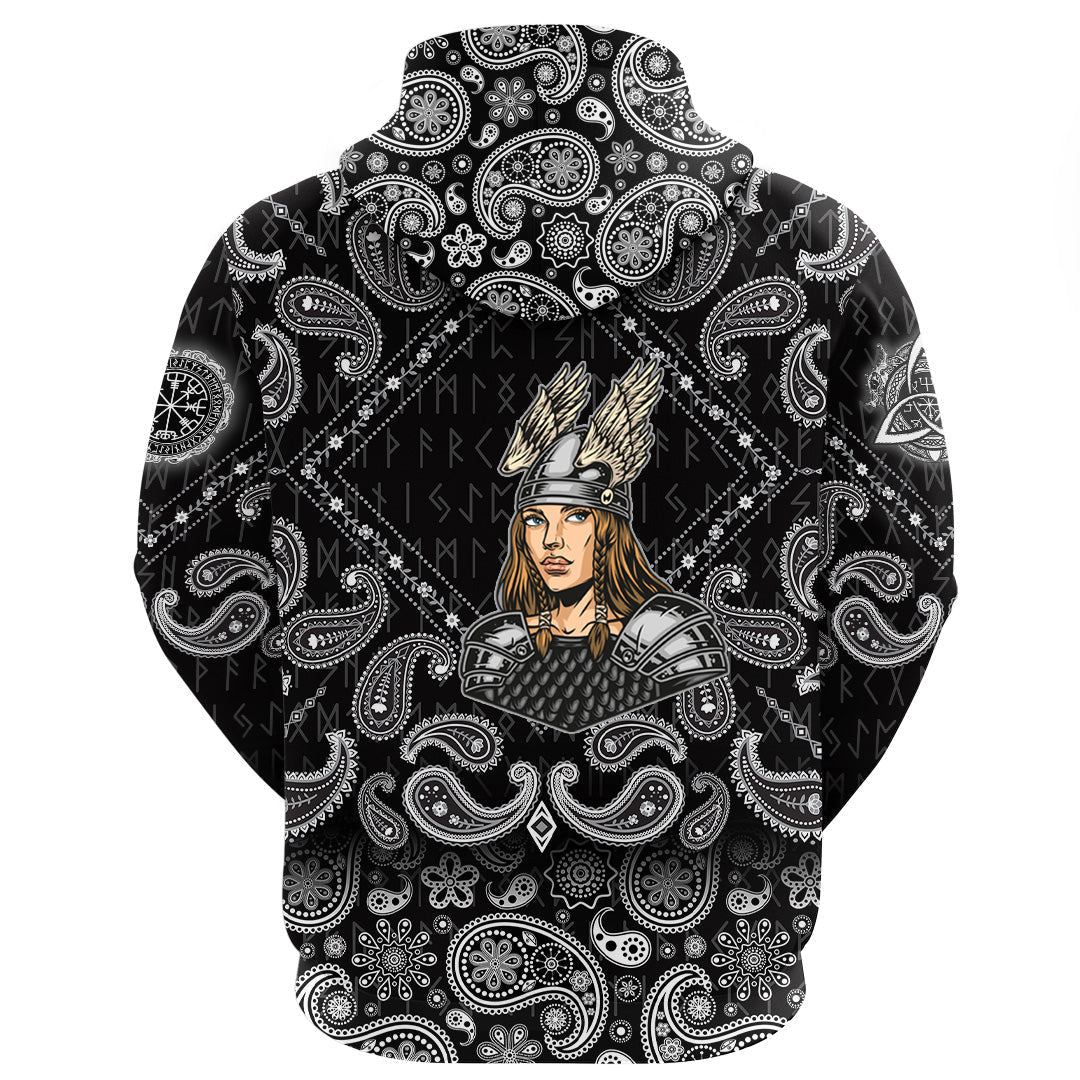 Viking Hoodie Woman In Metal Armor and Helmet with Bandana Paisley Style RLT12