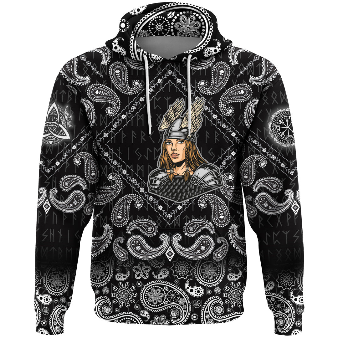 Viking Hoodie Woman In Metal Armor and Helmet with Bandana Paisley Style RLT12