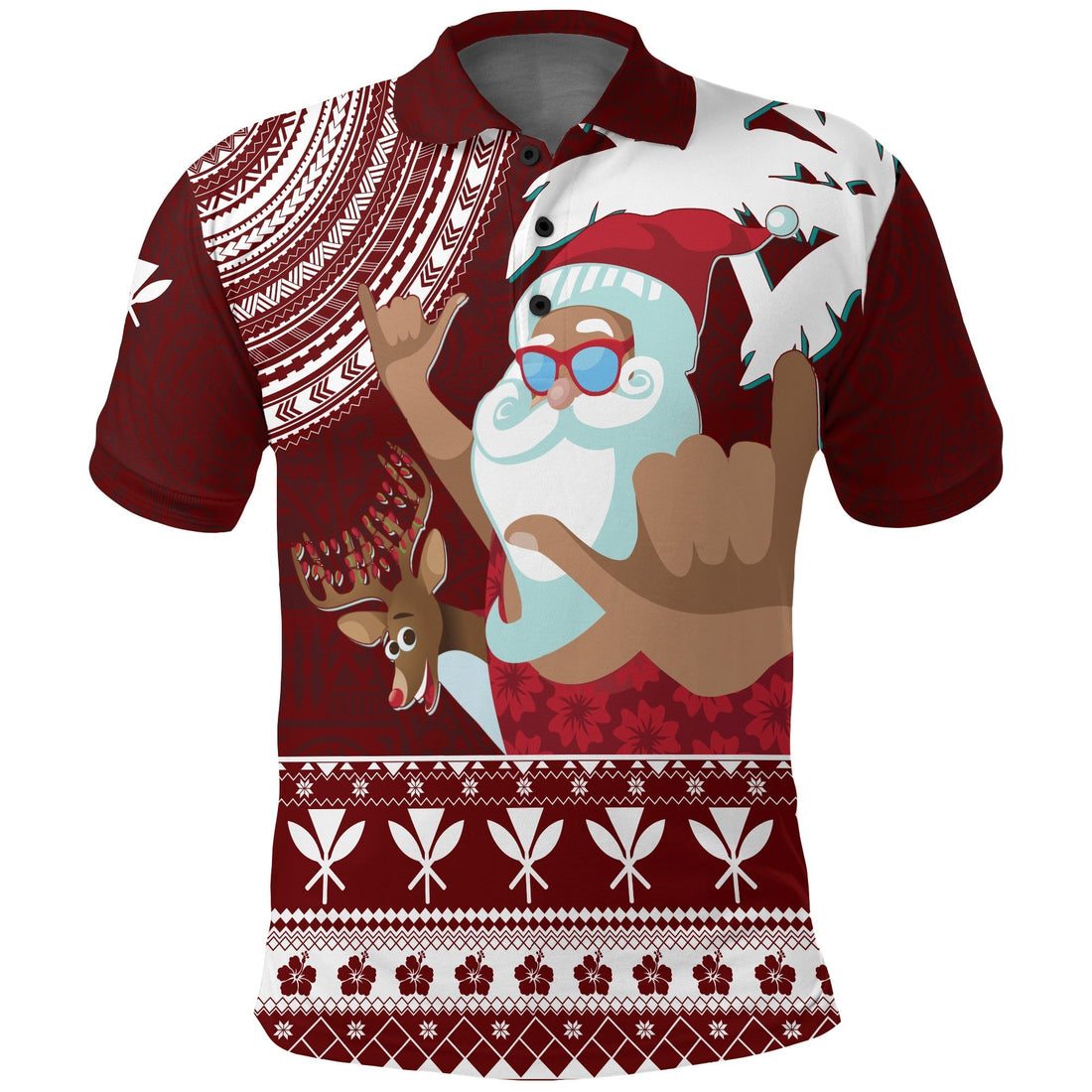 Tropical Christmas Tanned Santa Claus Hawaii Polo Shirt LT7