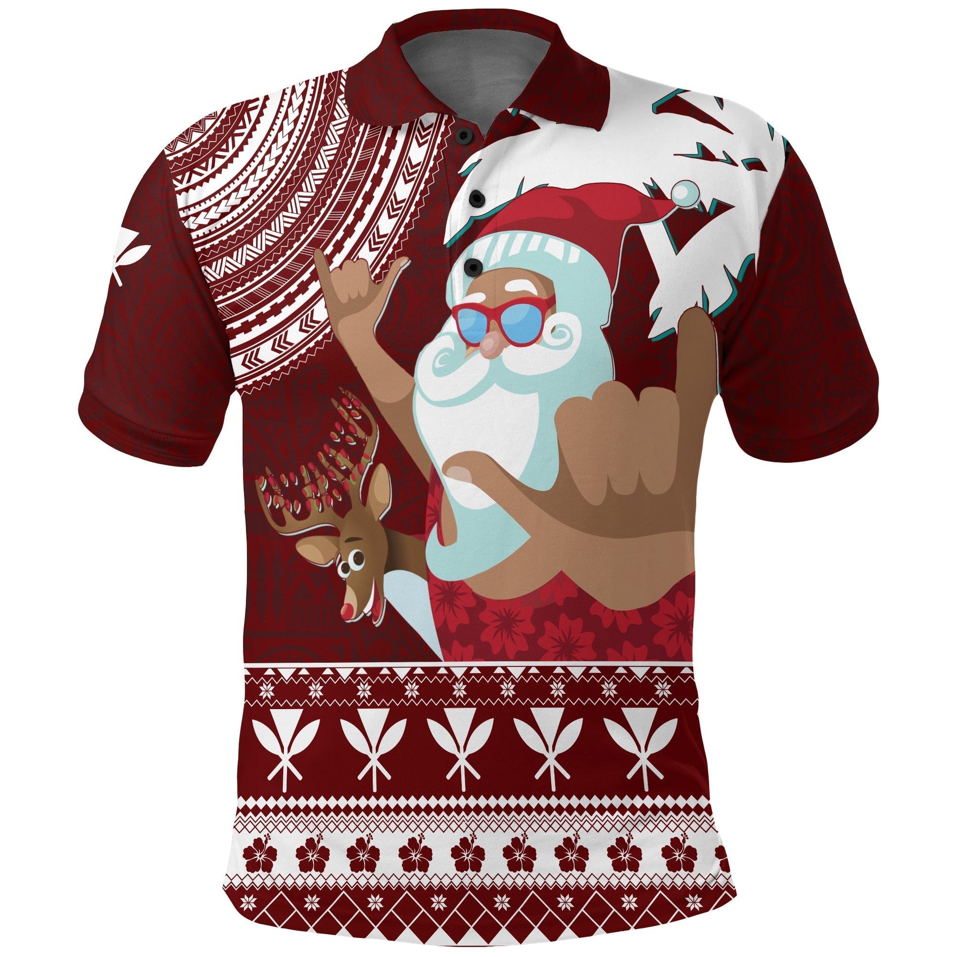 Tropical Christmas Tanned Santa Claus Hawaii Polo Shirt LT7