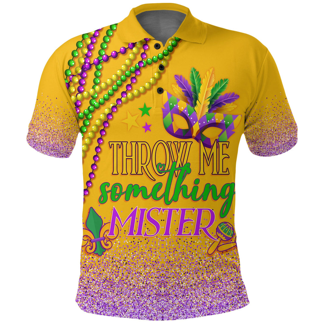 Polo Shirt Mardi Gras Throw Me Something Mister (Gold) LT7