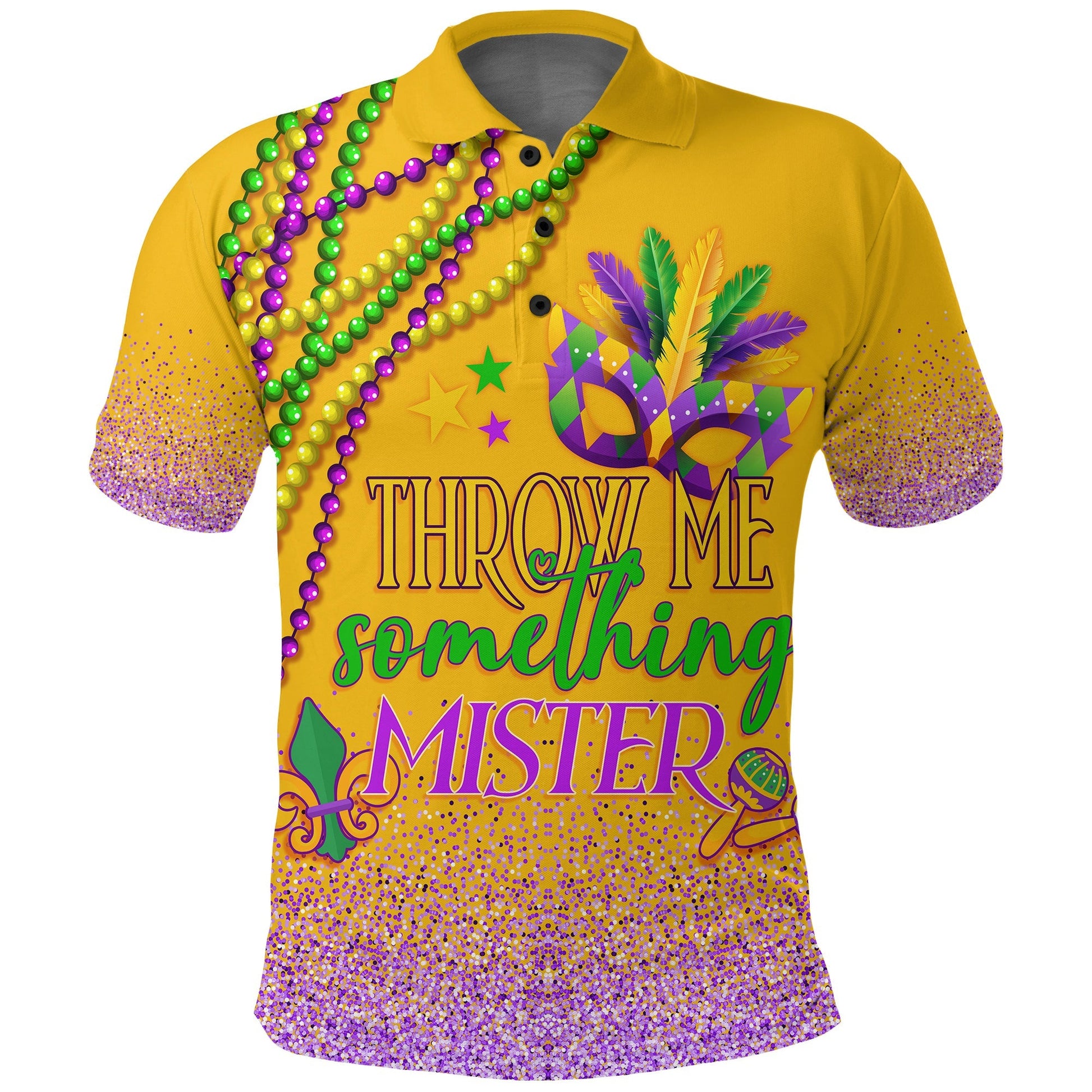 Polo Shirt Mardi Gras Throw Me Something Mister (Gold) LT7