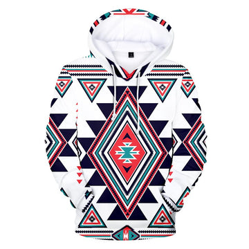 White Geometric Native American All Over Hoodie LT10
