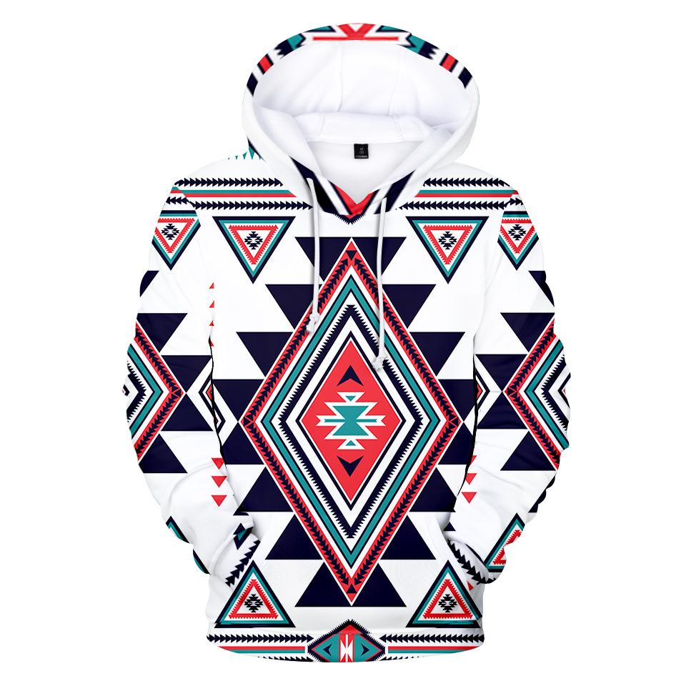 White Geometric Native American All Over Hoodie LT10