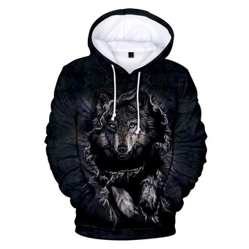 Wolf Black Break 3D Native American All Over Hoodie LT10