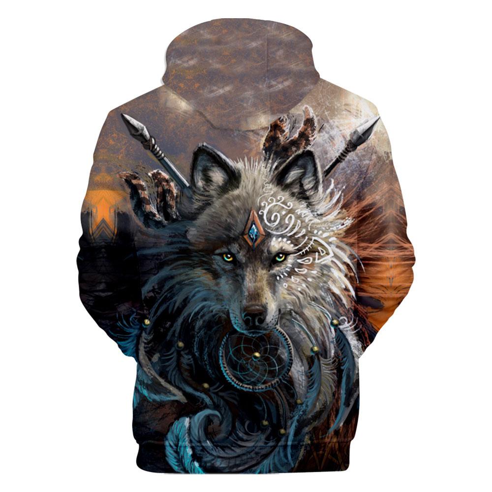 Wolf Face With Dreamcatcher 3D Native American Hoodies LT10