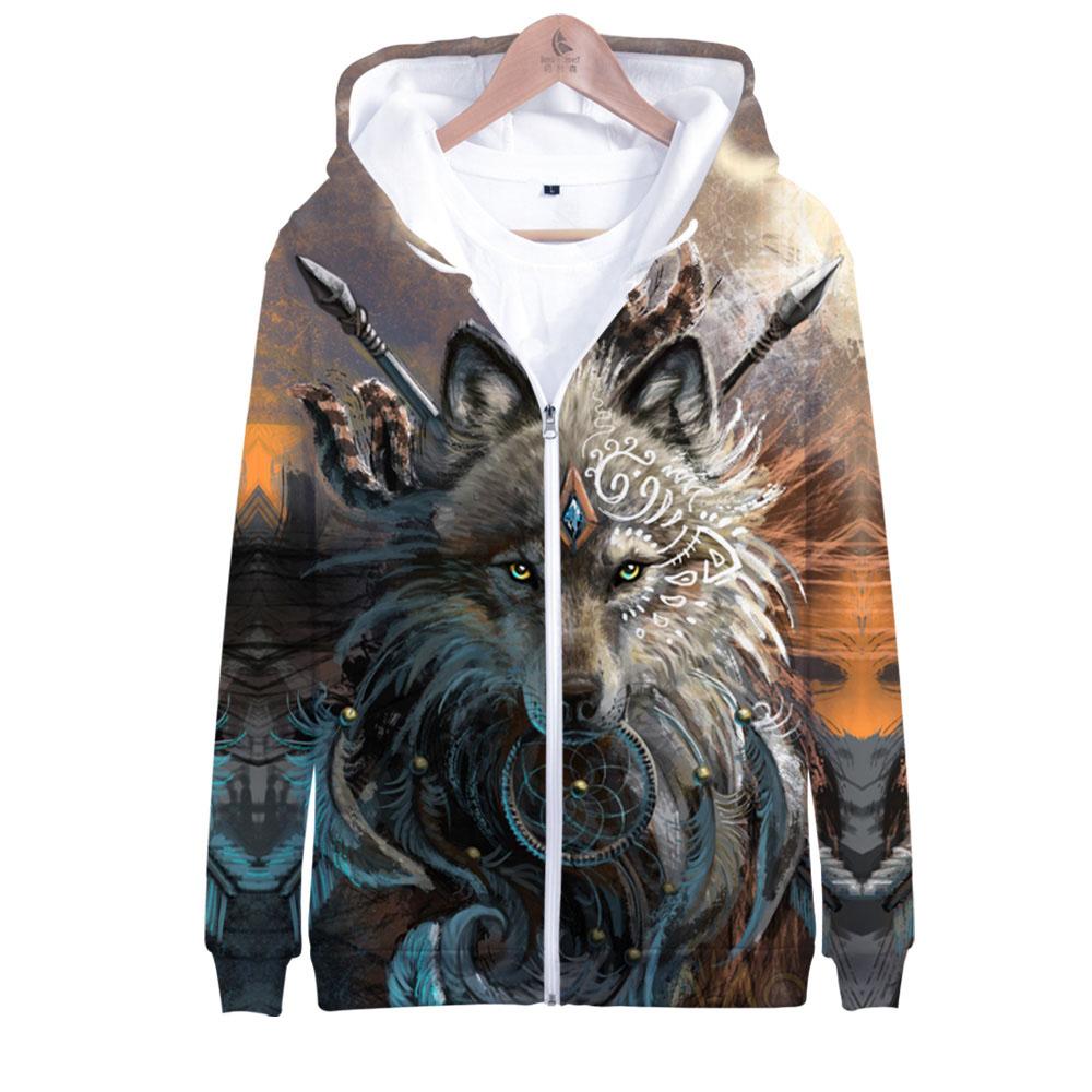 Wolf Face With Dreamcatcher 3D Native American Hoodies LT10