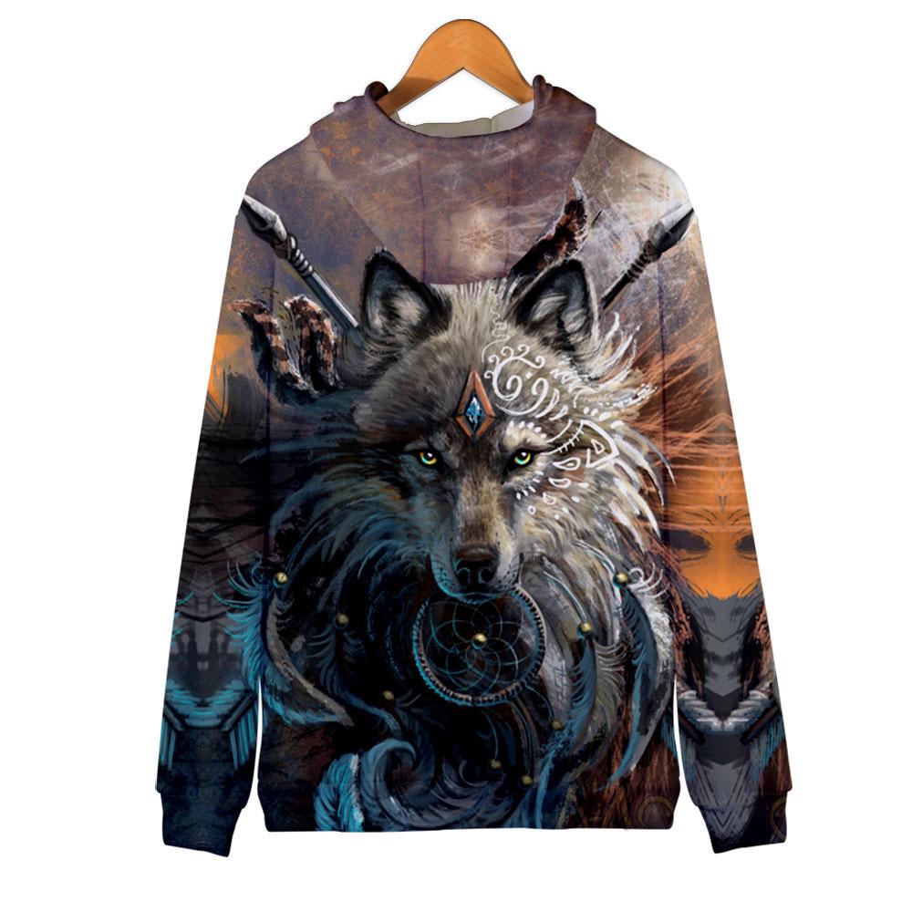 Wolf Face With Dreamcatcher 3D Native American Hoodies LT10