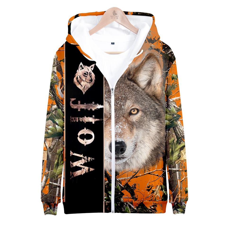 Wolf Orange Native American Zip Hoodie LT10