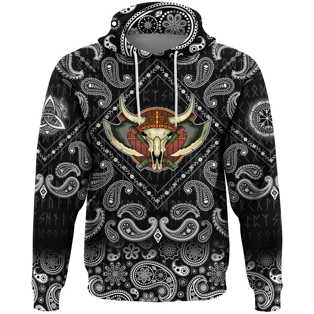 Viking Hoodie Yak Skull and Equipment with Bandana Paisley Style RLT12