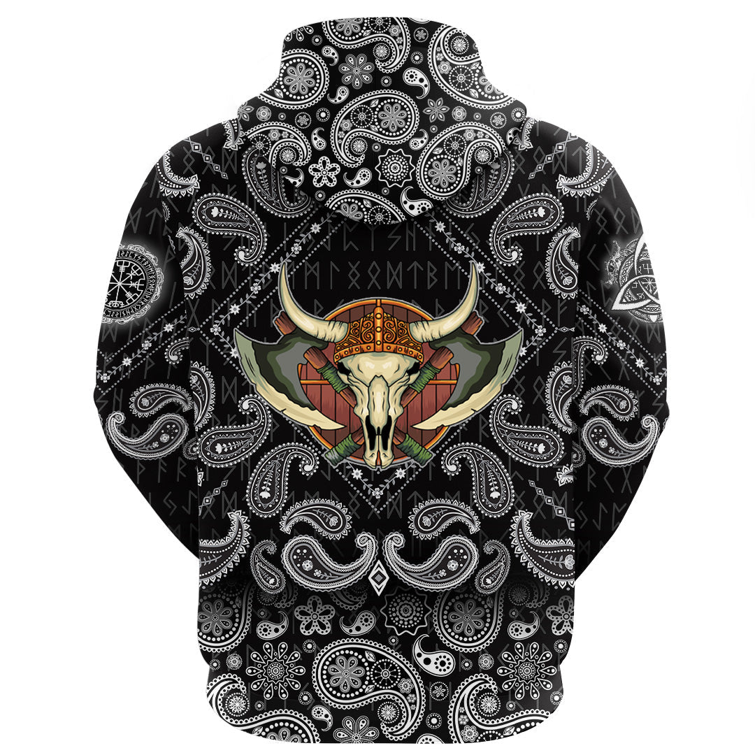Viking Hoodie Yak Skull and Equipment with Bandana Paisley Style RLT12